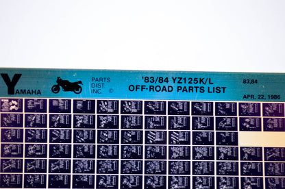 OEM Yamaha YZ125K/L 1986/April 22 '83 - '84 Off Road Parts List Microfiche