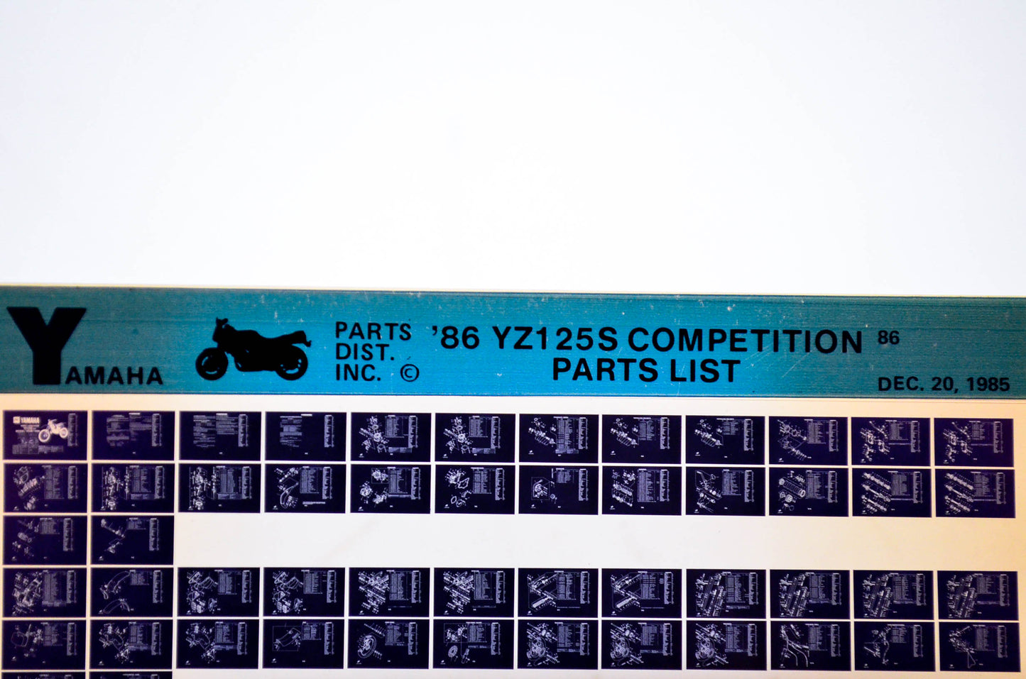 OEM Yamaha YZ125S 1985/December 20 '86 Competition Parts List Microfiche
