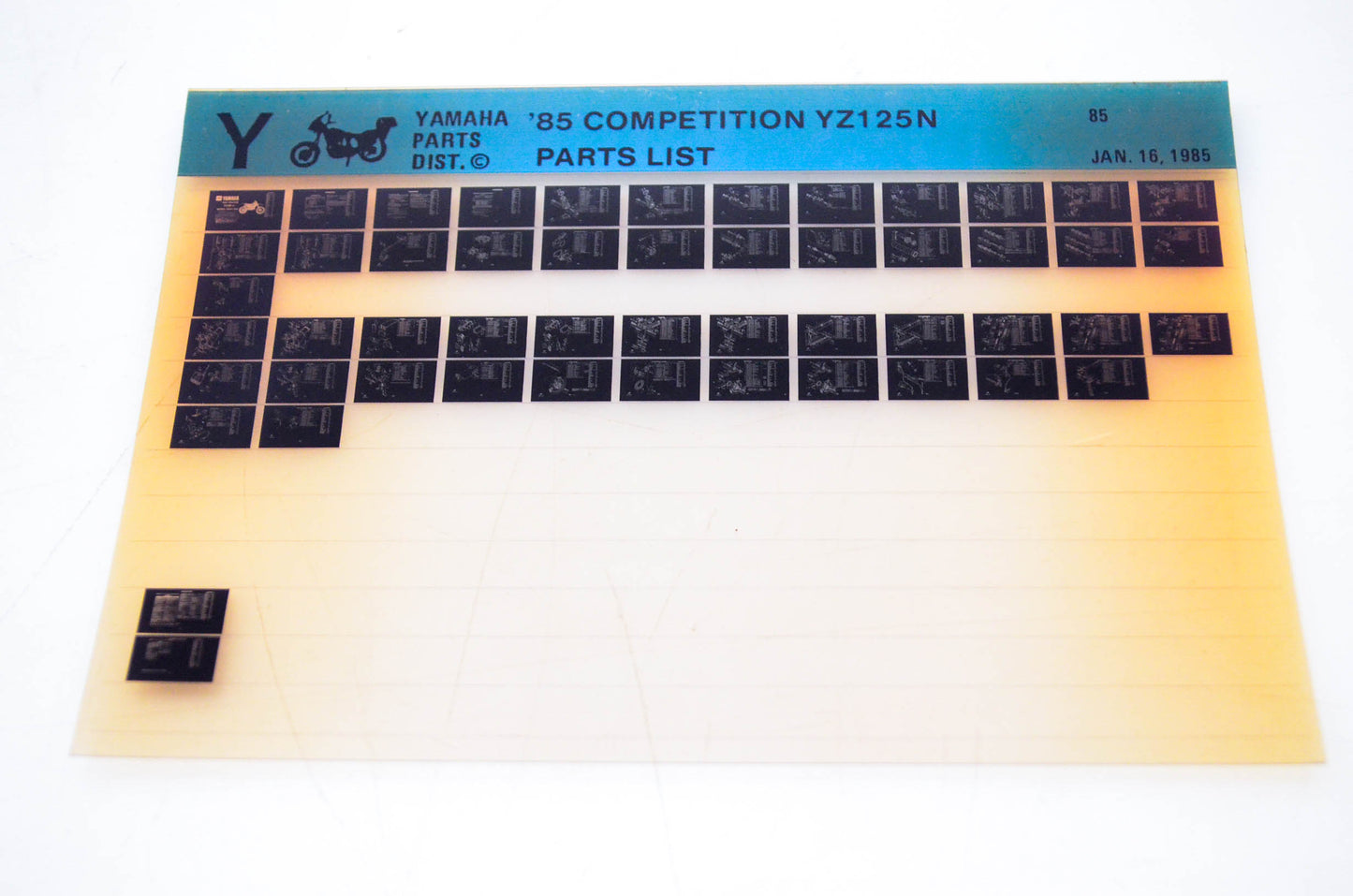 OEM Yamaha YZ125N 1985/January 16 '85 Competition Parts List Microfiche
