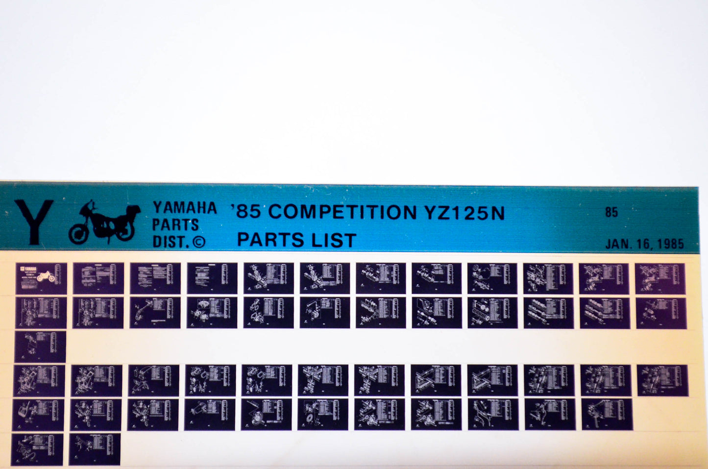 OEM Yamaha YZ125N 1985/January 16 '85 Competition Parts List Microfiche