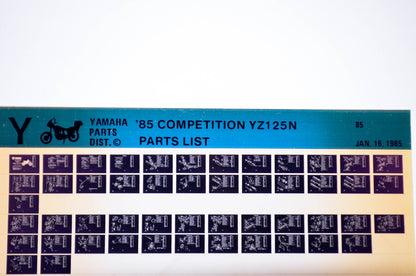 OEM Yamaha YZ125N 1985/January 16 '85 Competition Parts List Microfiche