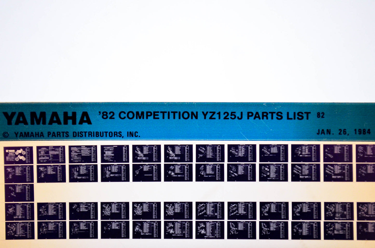 OEM Yamaha YZ125J 1984/January 26 '82 Competition Parts List Microfiche