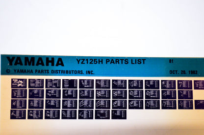 OEM Yamaha YZ125H 1982/October 20 '81 Parts List Microfiche