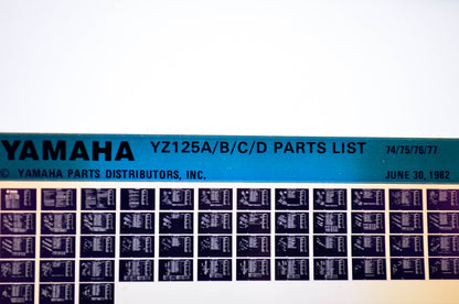 OEM Yamaha YZ125A/B/C/D 1982/June 30 '74 - '77 Parts List Microfiche