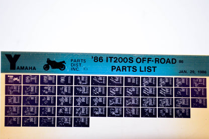 OEM Yamaha IT200S 1986/January 29 '86 Off Road Parts List Microfiche