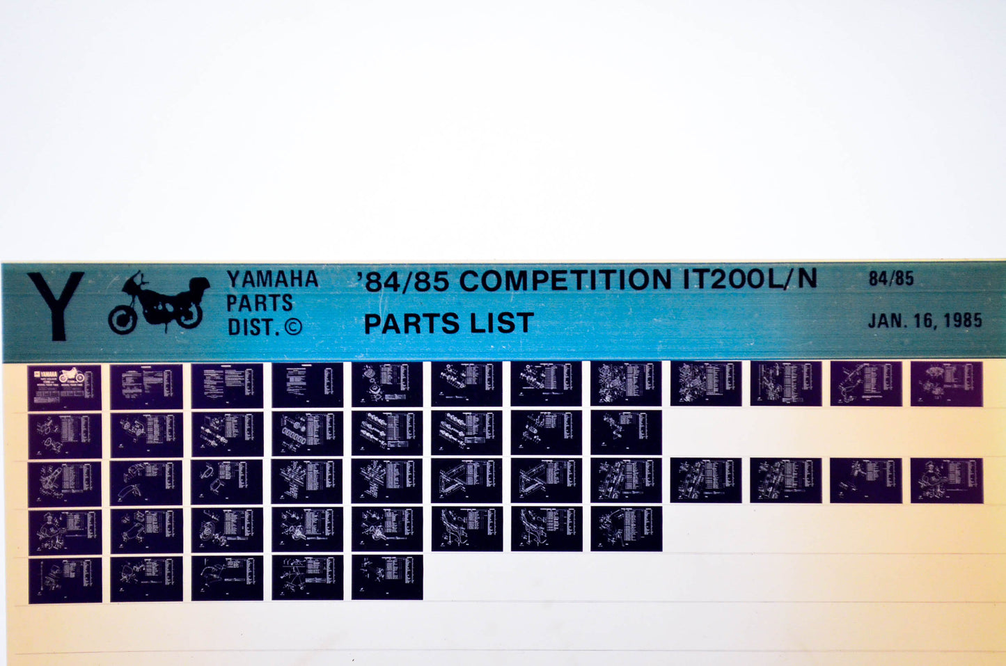 OEM Yamaha IT200L/N 1985/January 16 '84 - '85 Competition Parts List Microfiche