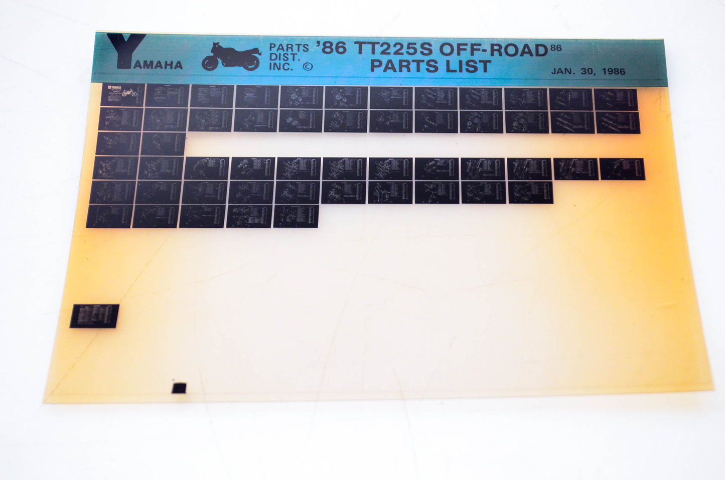 OEM Yamaha TT225S 1986/January 30 '86 Off Road Parts List Microfiche