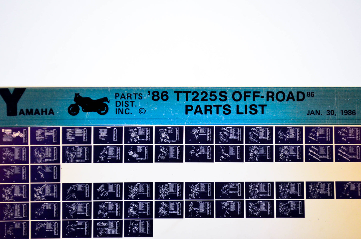 OEM Yamaha TT225S 1986/January 30 '86 Off Road Parts List Microfiche