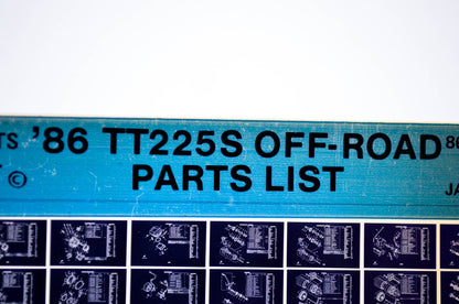 OEM Yamaha TT225S 1986/January 30 '86 Off Road Parts List Microfiche