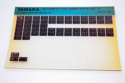 OEM Yamaha YZ250K 1983/July 15 '83 Competition Parts List Microfiche