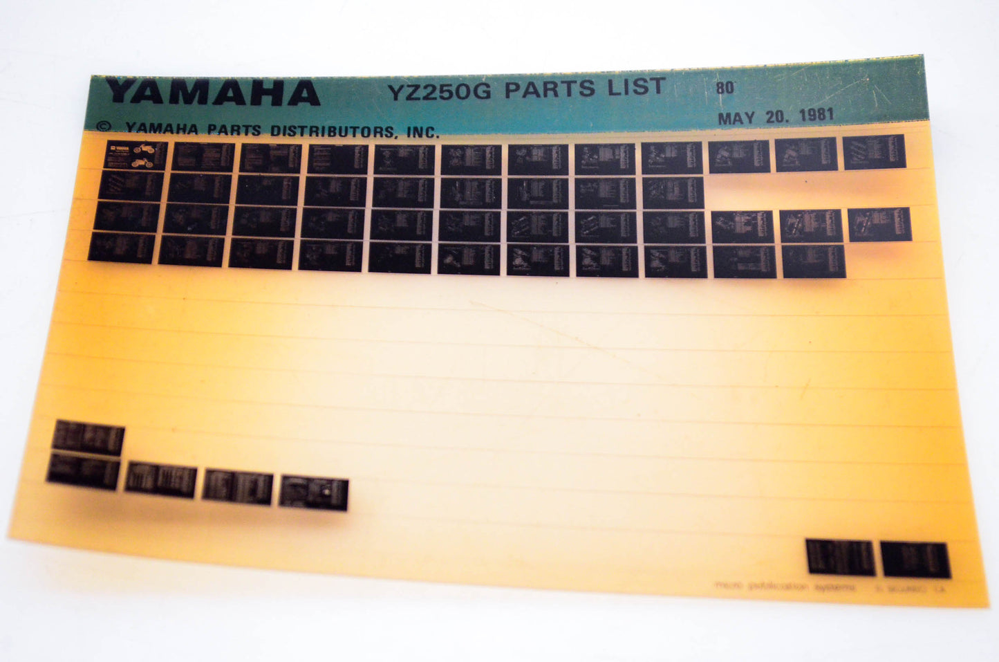 OEM Yamaha YZ250G 1981/May 20 '80 Parts List Microfiche
