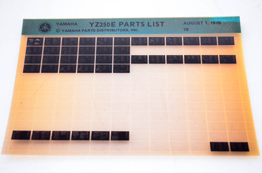 OEM Yamaha YZ250E 1978/August 1 '78 Parts List Microfiche