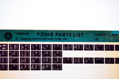 OEM Yamaha YZ250E 1978/August 1 '78 Parts List Microfiche