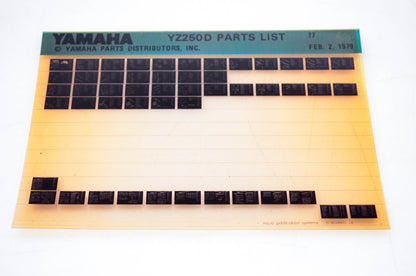 OEM Yamaha YZ250D 1979/February 2 '77 Parts List Microfiche