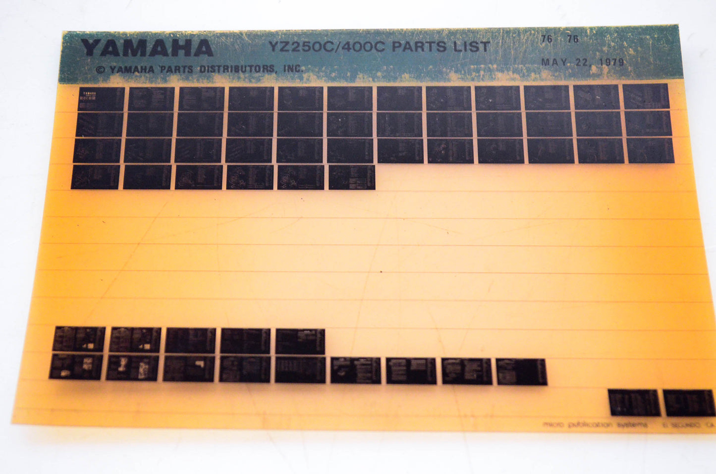 OEM Yamaha YZ250C/400C 1979/May 22 '76 Parts List Microfiche