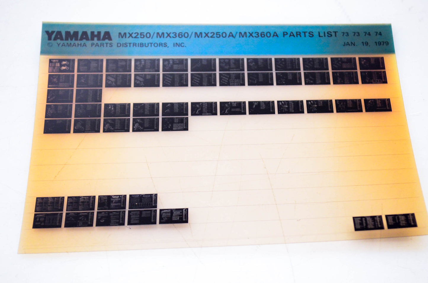 OEM Yamaha MX250/MX360/MX250A/MX360A 1979/Jan 19 '73-'74 Parts List Microfiche