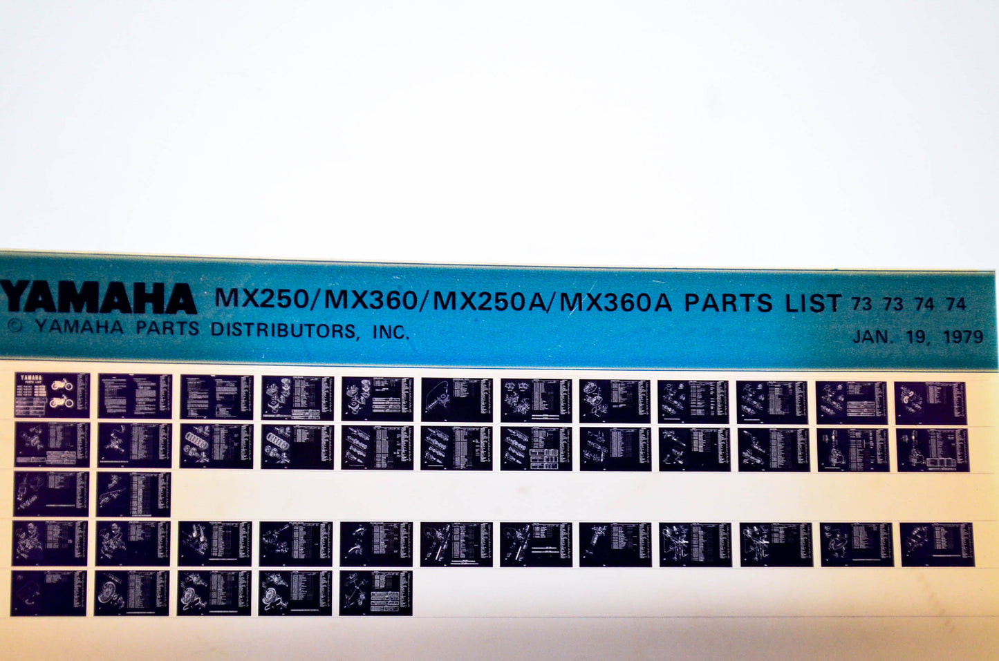 OEM Yamaha MX250/MX360/MX250A/MX360A 1979/Jan 19 '73-'74 Parts List Microfiche