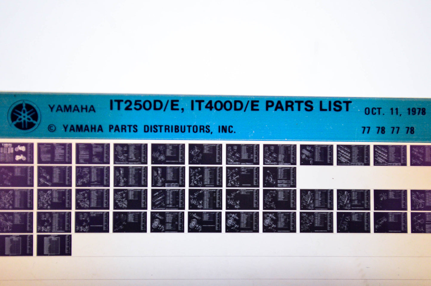 OEM Yamaha IT250D/E, IT400D/E 1978/October 11 '77 - '78 Parts List Microfiche