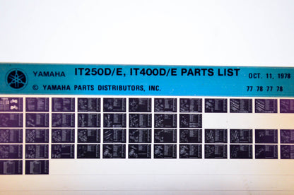 OEM Yamaha IT250D/E, IT400D/E 1978/October 11 '77 - '78 Parts List Microfiche