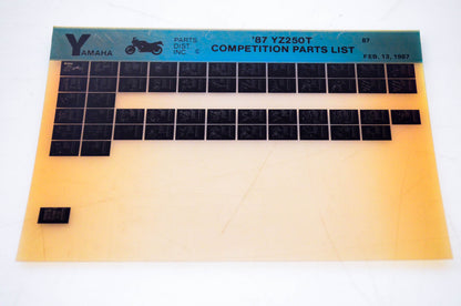 OEM Yamaha YZ250T 1987/February 13 '87 Competition Parts List Microfiche