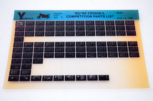 OEM Yamaha YZ250K/L 1986/August 12 '83 - '84 Competition Parts List Microfiche