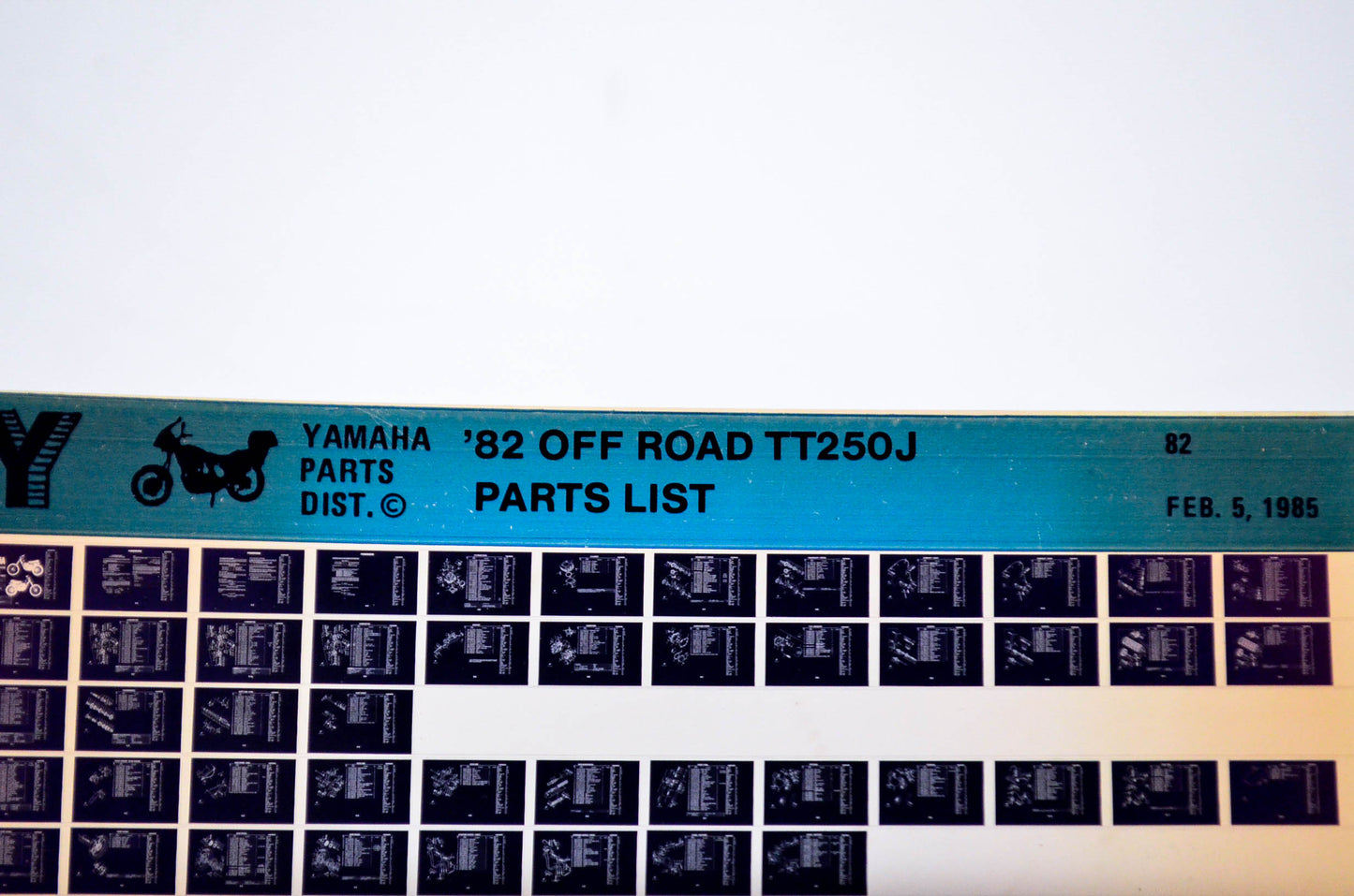 OEM Yamaha TT250J 1985/February 5 '82 Off Road Parts List Microfiche