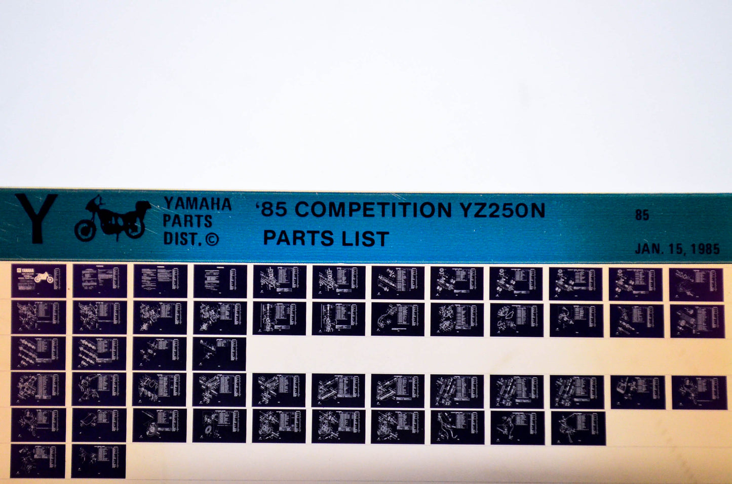 OEM Yamaha YZ250N 1985/January 15 '85 Competition Parts List Microfiche