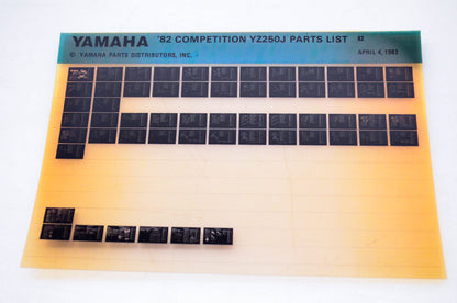 OEM Yamaha YZ250J 1983/April 4 '82 Competition Parts List Microfiche