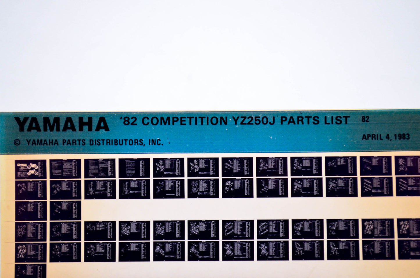 OEM Yamaha YZ250J 1983/April 4 '82 Competition Parts List Microfiche