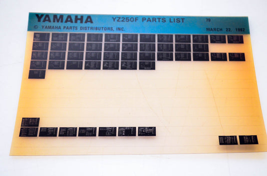 OEM Yamaha YZ250F 1982/March 22 '79 Parts List Microfiche