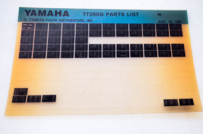 OEM Yamaha TT250G 1981/August 19 '80 Parts List Microfiche