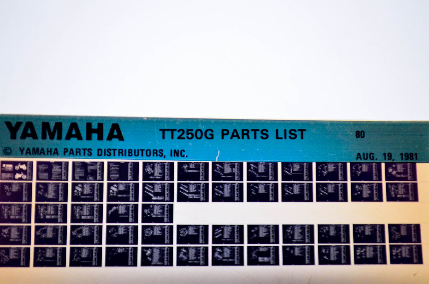 OEM Yamaha TT250G 1981/August 19 '80 Parts List Microfiche