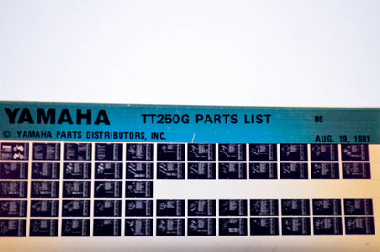 OEM Yamaha TT250G 1981/August 19 '80 Parts List Microfiche