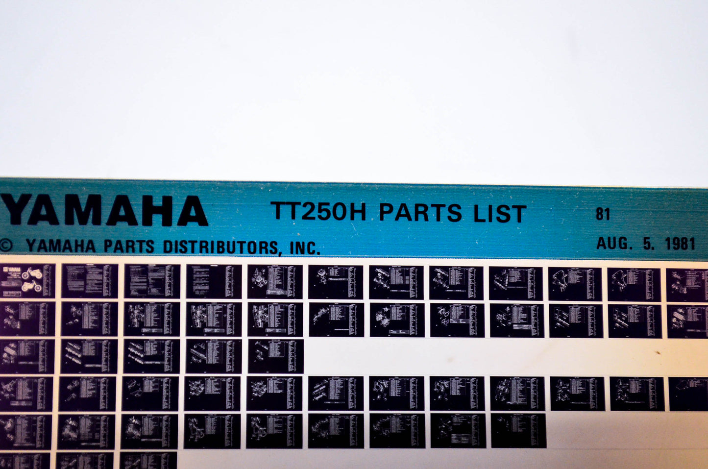 OEM Yamaha TT250H 1981/August 5 '81 Parts List Microfiche