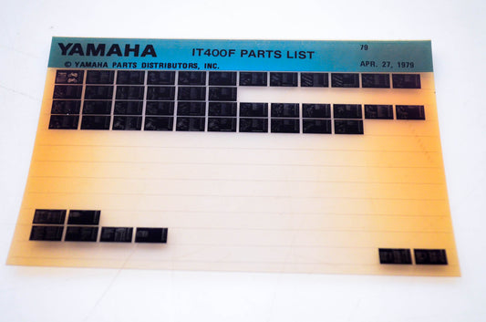 OEM Yamaha IT400F 1979/April 27 '79 Parts List Microfiche