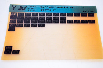 OEM Yamaha YZ400F 1984/November 16 '79 Competition Parts List Microfiche