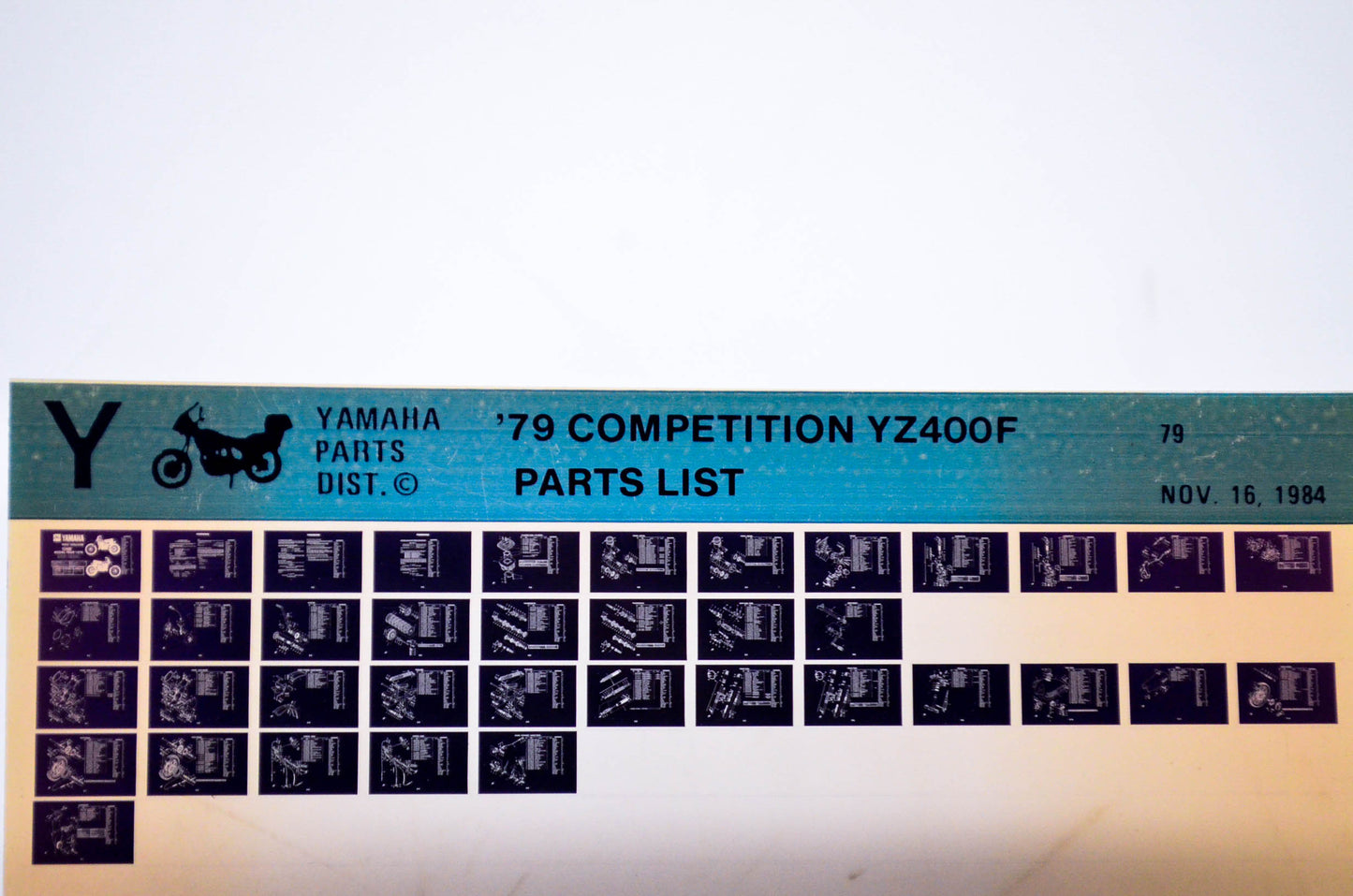 OEM Yamaha YZ400F 1984/November 16 '79 Competition Parts List Microfiche