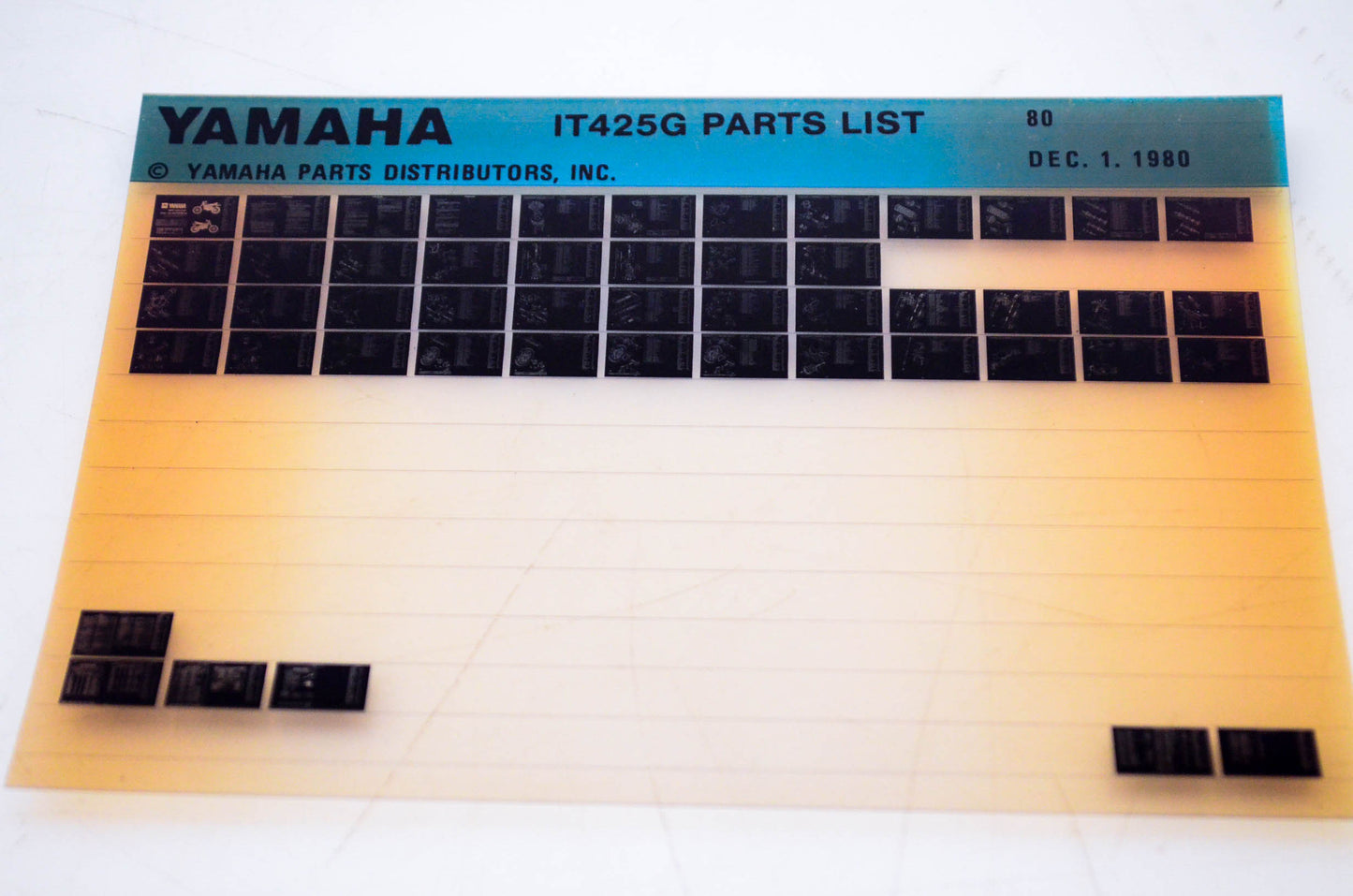 OEM Yamaha IT425G 1980/December 1 '80 Parts List Microfiche