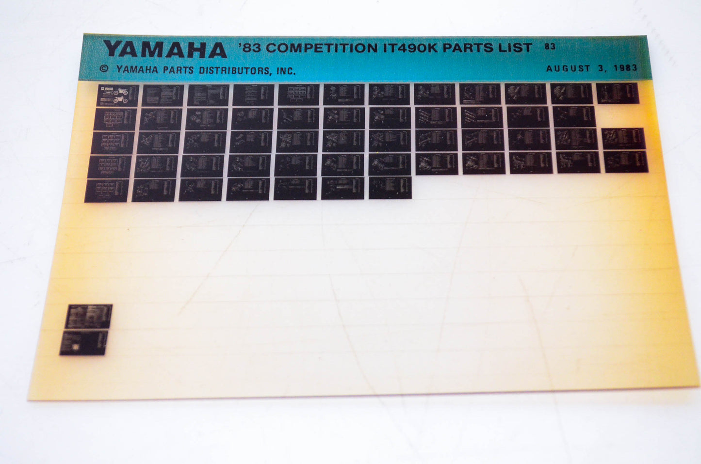 OEM Yamaha IT490K 1983/August 3 '83 Competition Parts List Microfiche