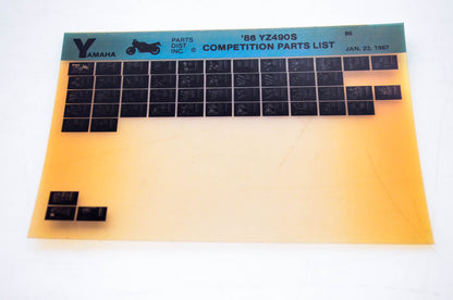 OEM Yamaha YZ490S 1987/January 23 '86 Competition Parts List Microfiche