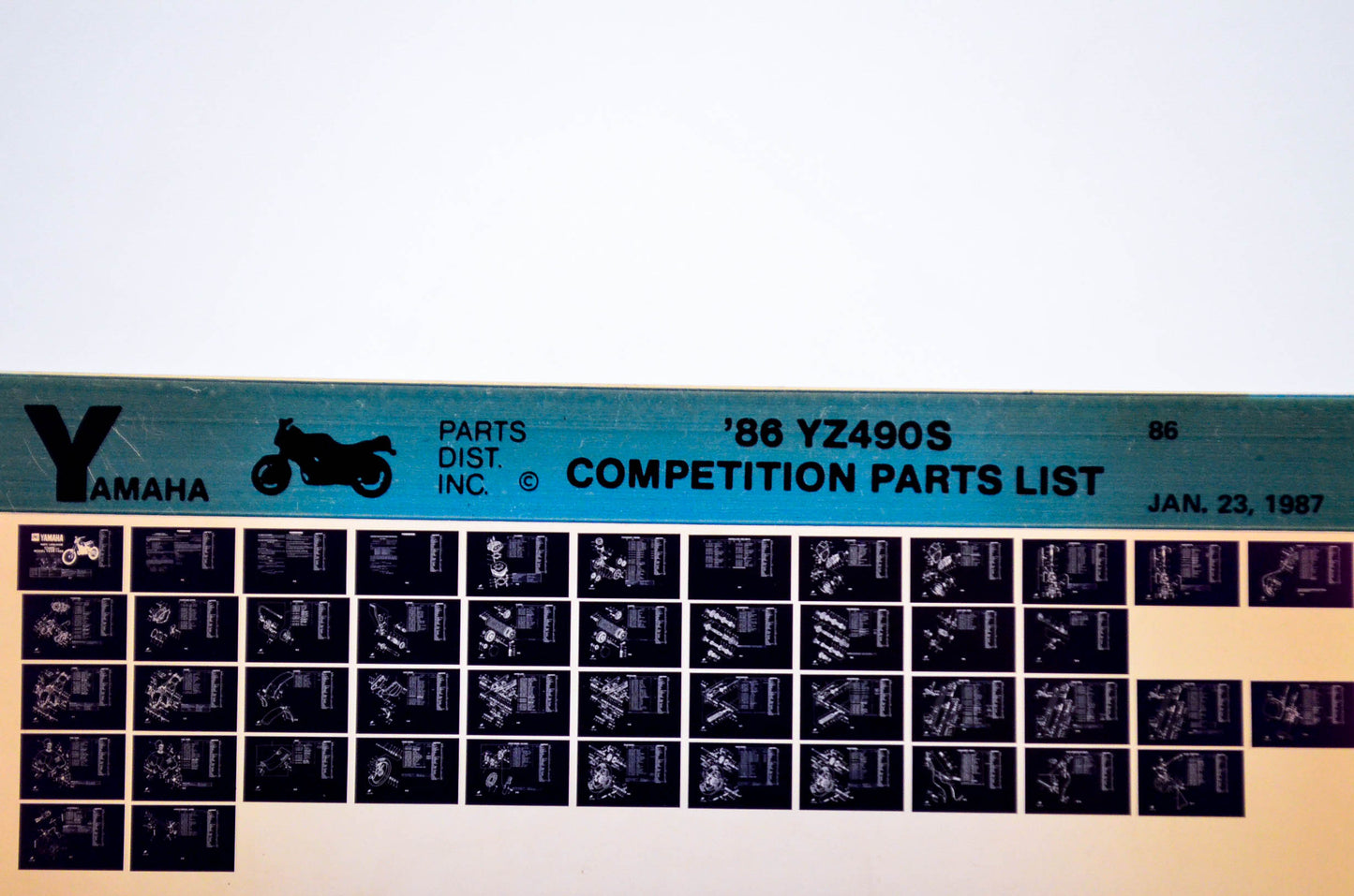 OEM Yamaha YZ490S 1987/January 23 '86 Competition Parts List Microfiche