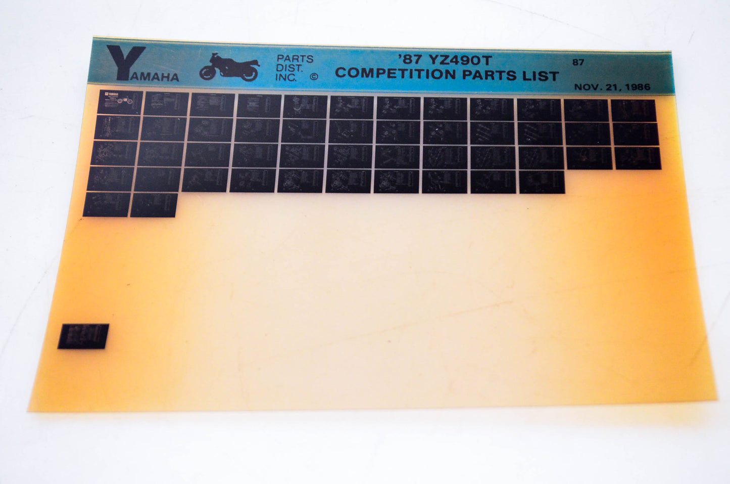 OEM Yamaha YZ490T 1986/November 21 '87 Competition Parts List Microfiche