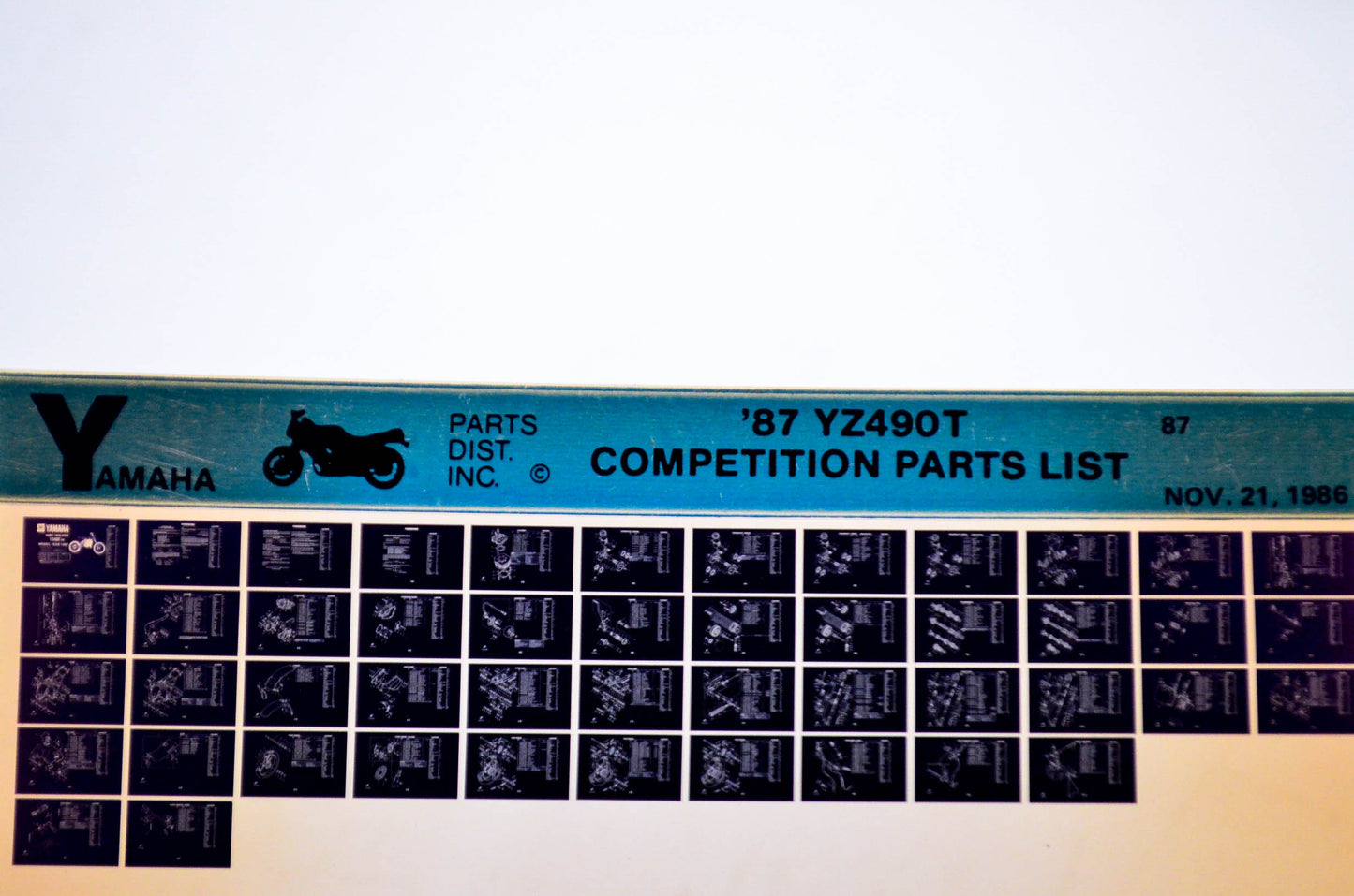 OEM Yamaha YZ490T 1986/November 21 '87 Competition Parts List Microfiche