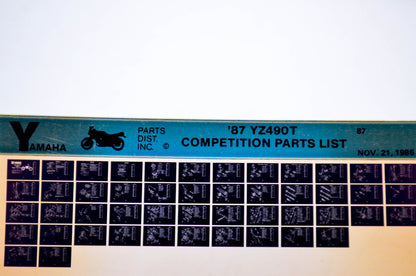 OEM Yamaha YZ490T 1986/November 21 '87 Competition Parts List Microfiche