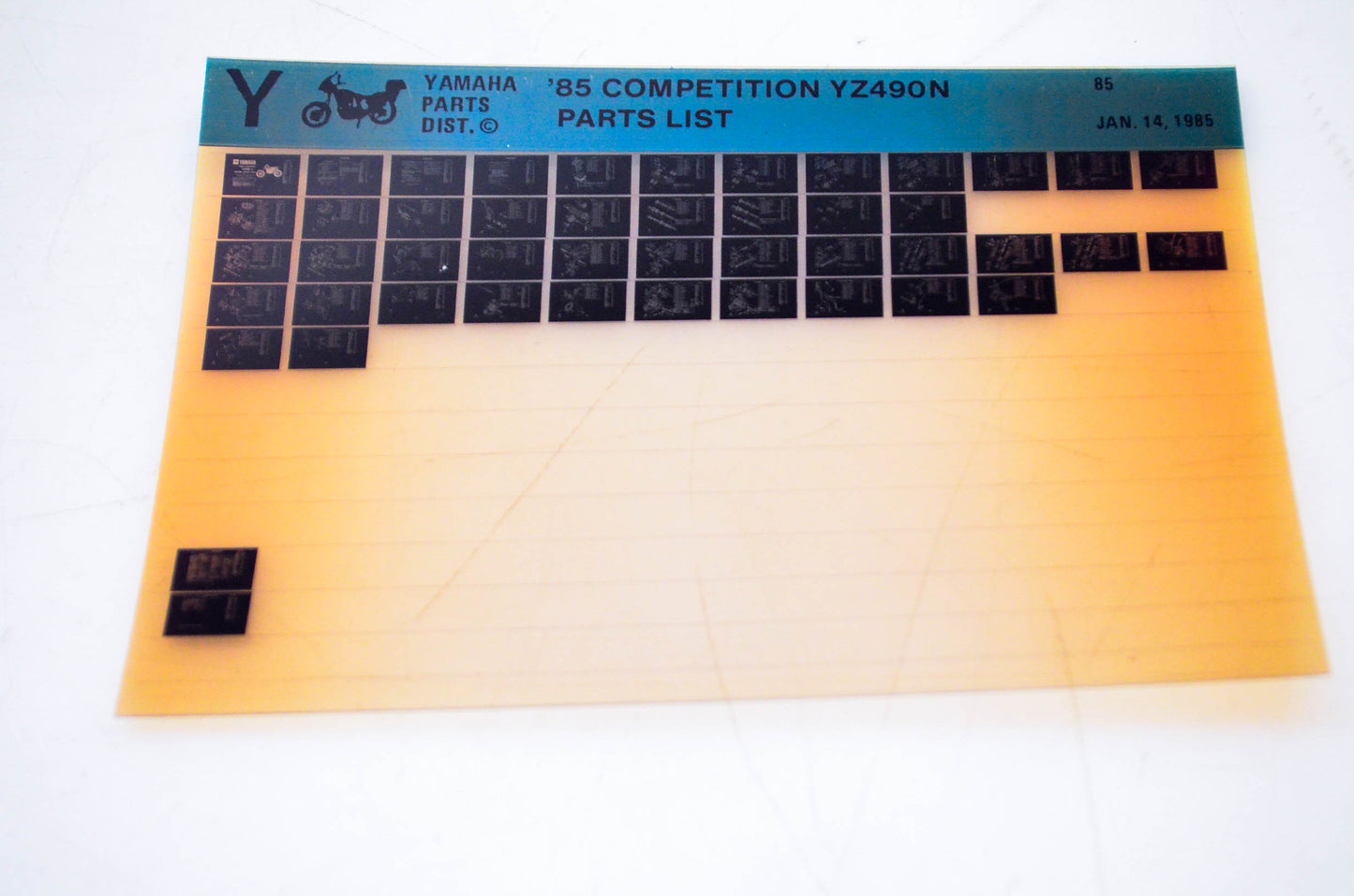 OEM Yamaha YZ490N 1985/January 14 '85 Competition Parts List Microfiche