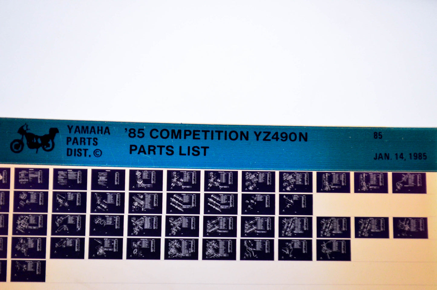 OEM Yamaha YZ490N 1985/January 14 '85 Competition Parts List Microfiche