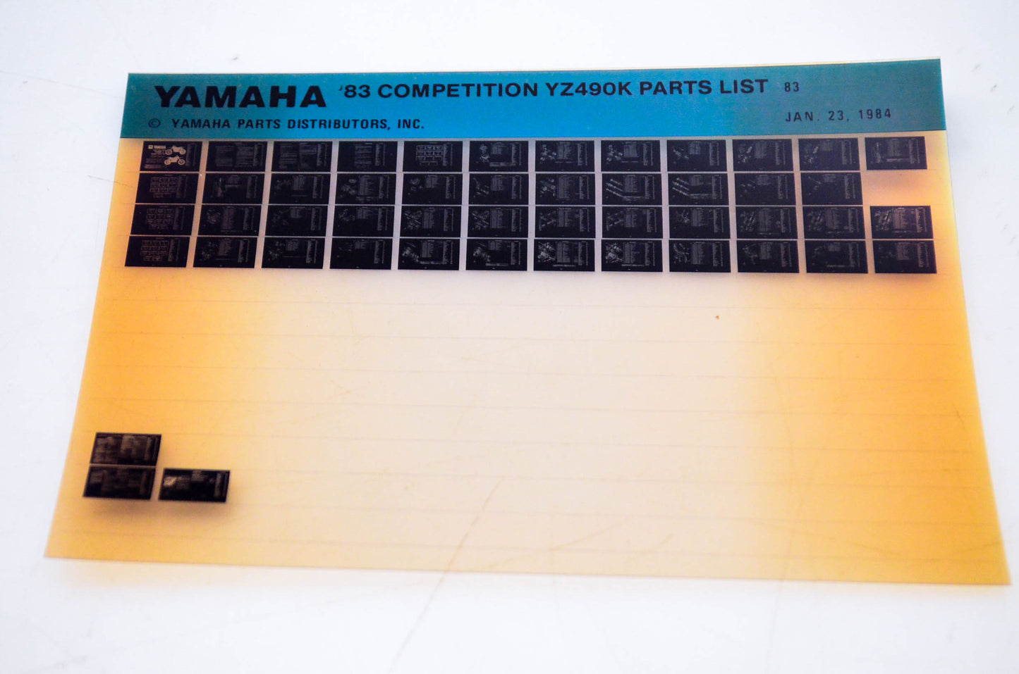 OEM Yamaha YZ490K 1984/January 23 '83 Competition Parts List Microfiche