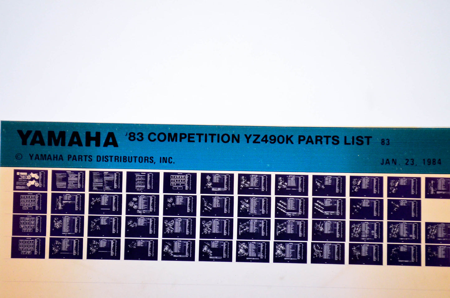 OEM Yamaha YZ490K 1984/January 23 '83 Competition Parts List Microfiche