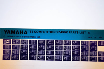 OEM Yamaha YZ490K 1984/January 23 '83 Competition Parts List Microfiche