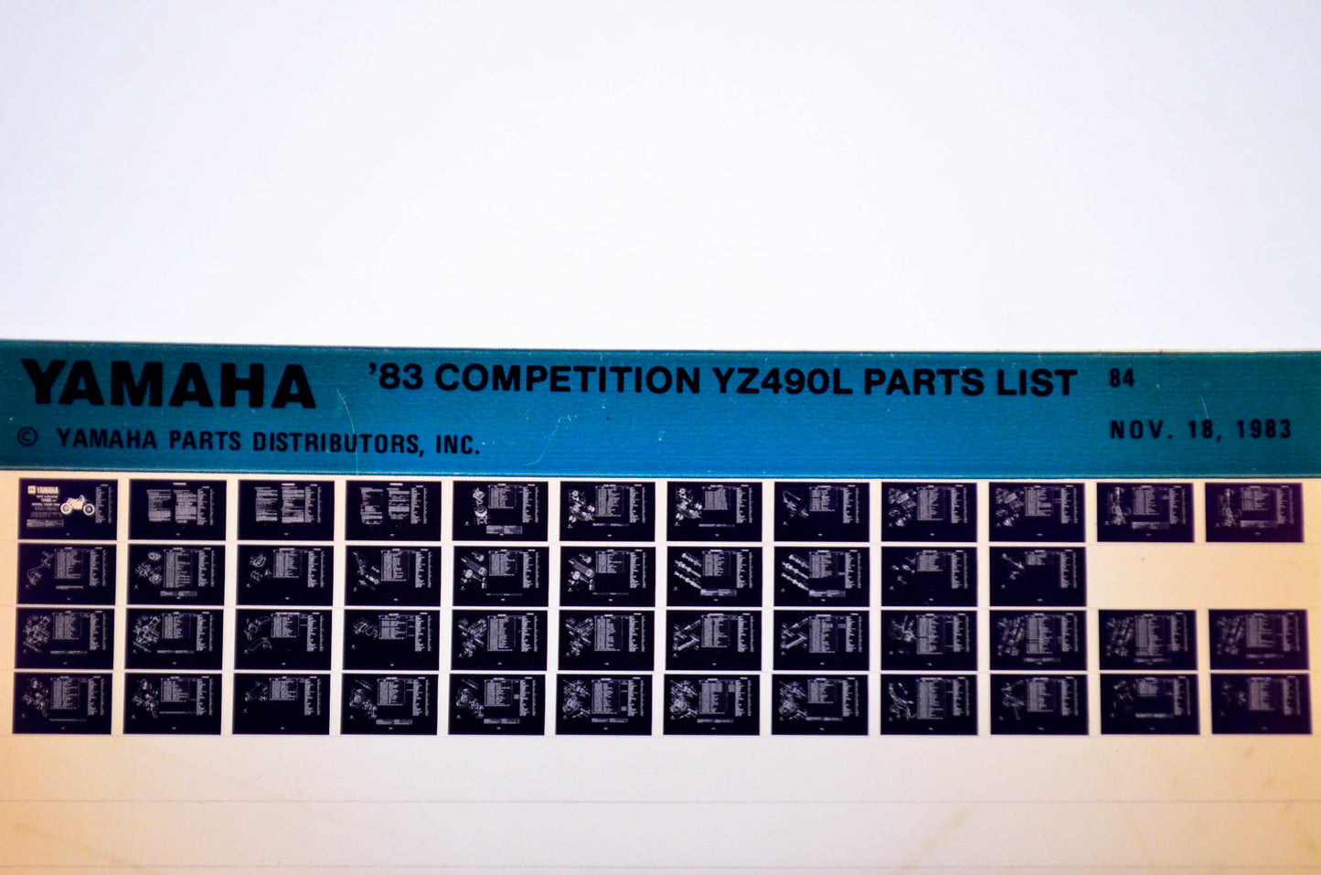 OEM Yamaha YZ490L 1983/November 18 '83 Competition Parts List Microfiche